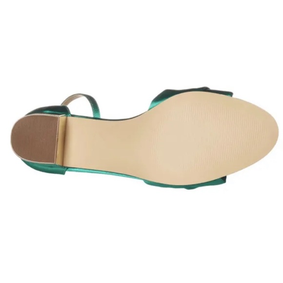 Lilly Pulitzer Colleen Sandals Emerald Isle Gold Block Heel Satin Sz 8M New - Picture 6 of 9